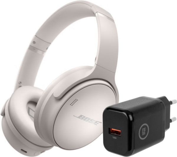 Bose Quietcomfort 45 Wit + BlueBuilt Quick Charge Oplader met Usb A Poort 18W Zwart