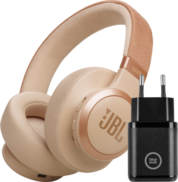 JBL Live 770NC Rosegoud + BlueBuilt Quick Charge Oplader met Usb A Poort 18W Zwart