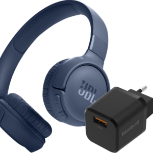 JBL Tune 520BT Blauw + BlueBuilt Quick Charge Oplader met Usb A Poort 18W Zwart