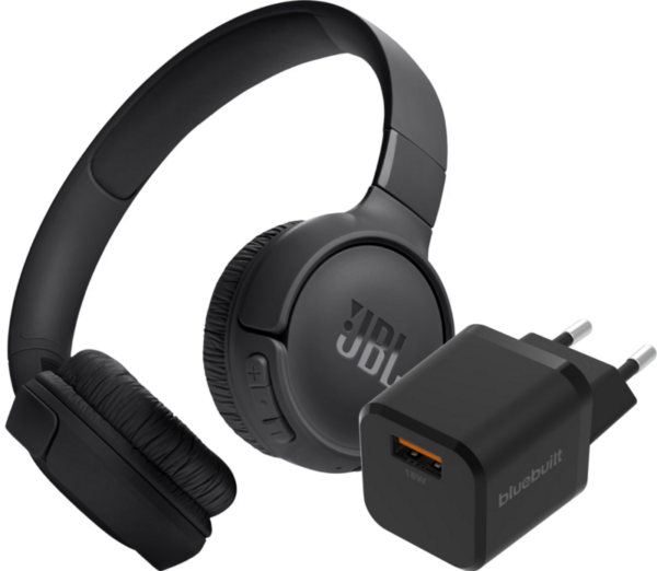 JBL Tune 520BT Zwart + BlueBuilt Quick Charge Oplader met Usb A Poort 18W Zwart