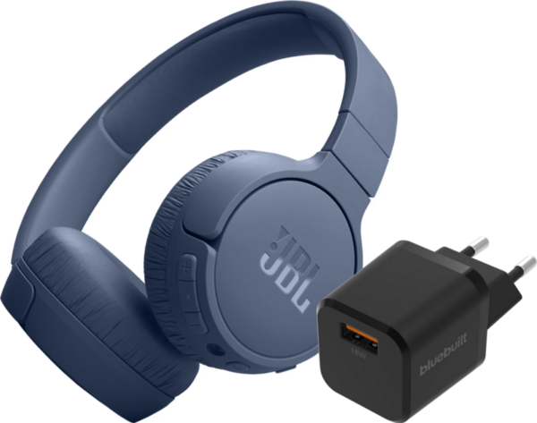 JBL Tune 670NC Blauw + BlueBuilt Quick Charge Oplader met Usb A Poort 18W Zwart