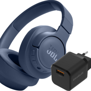 JBL Tune 720BT Blauw + BlueBuilt Quick Charge Oplader met Usb A Poort 18W Zwart