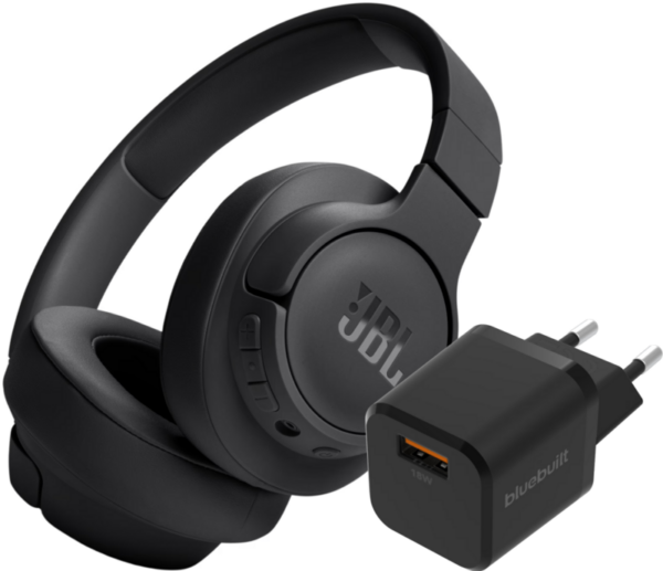 JBL Tune 720BT Zwart + BlueBuilt Quick Charge Oplader met Usb A Poort 18W Zwart