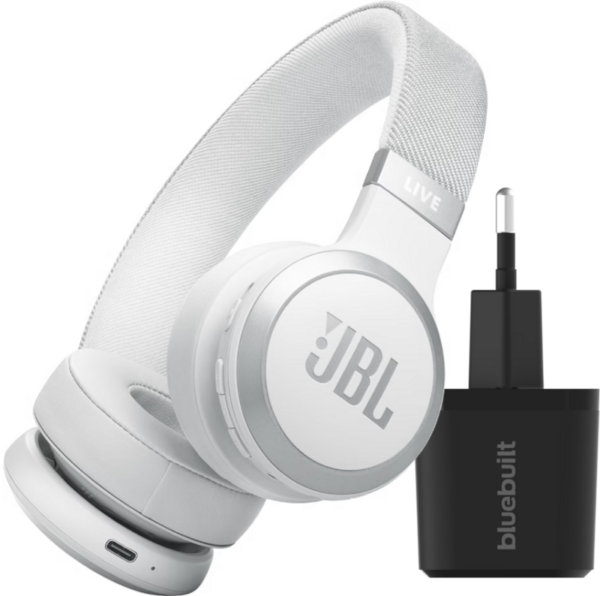 JBL Live 670NC Wit + BlueBuilt Quick Charge Oplader met Usb