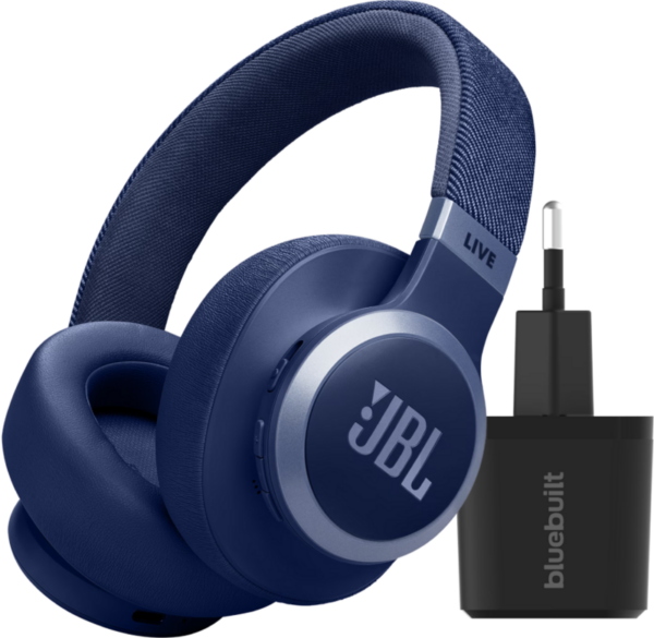 JBL Live 770NC Blauw + BlueBuilt Quick Charge Oplader met Us