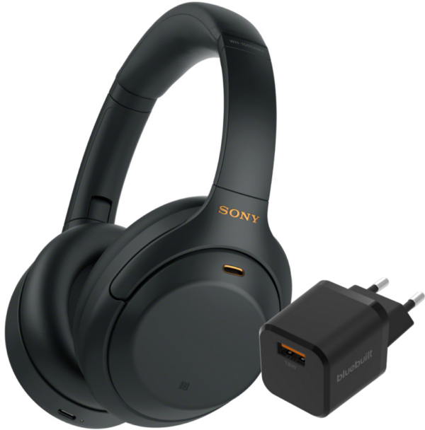 Sony WH-1000XM4 Zwart + BlueBuilt Quick Charge Oplader met Usb A Poort 18W Zwart