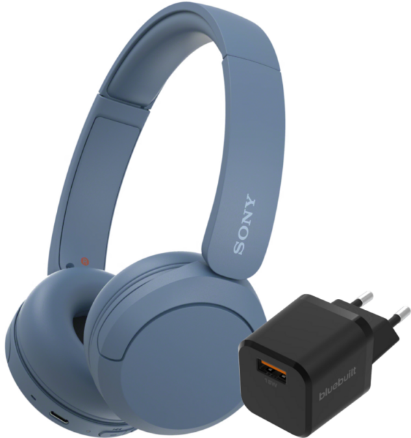 Sony WH-CH520 Blauw + BlueBuilt Quick Charge Oplader met Usb A Poort 18W Zwart